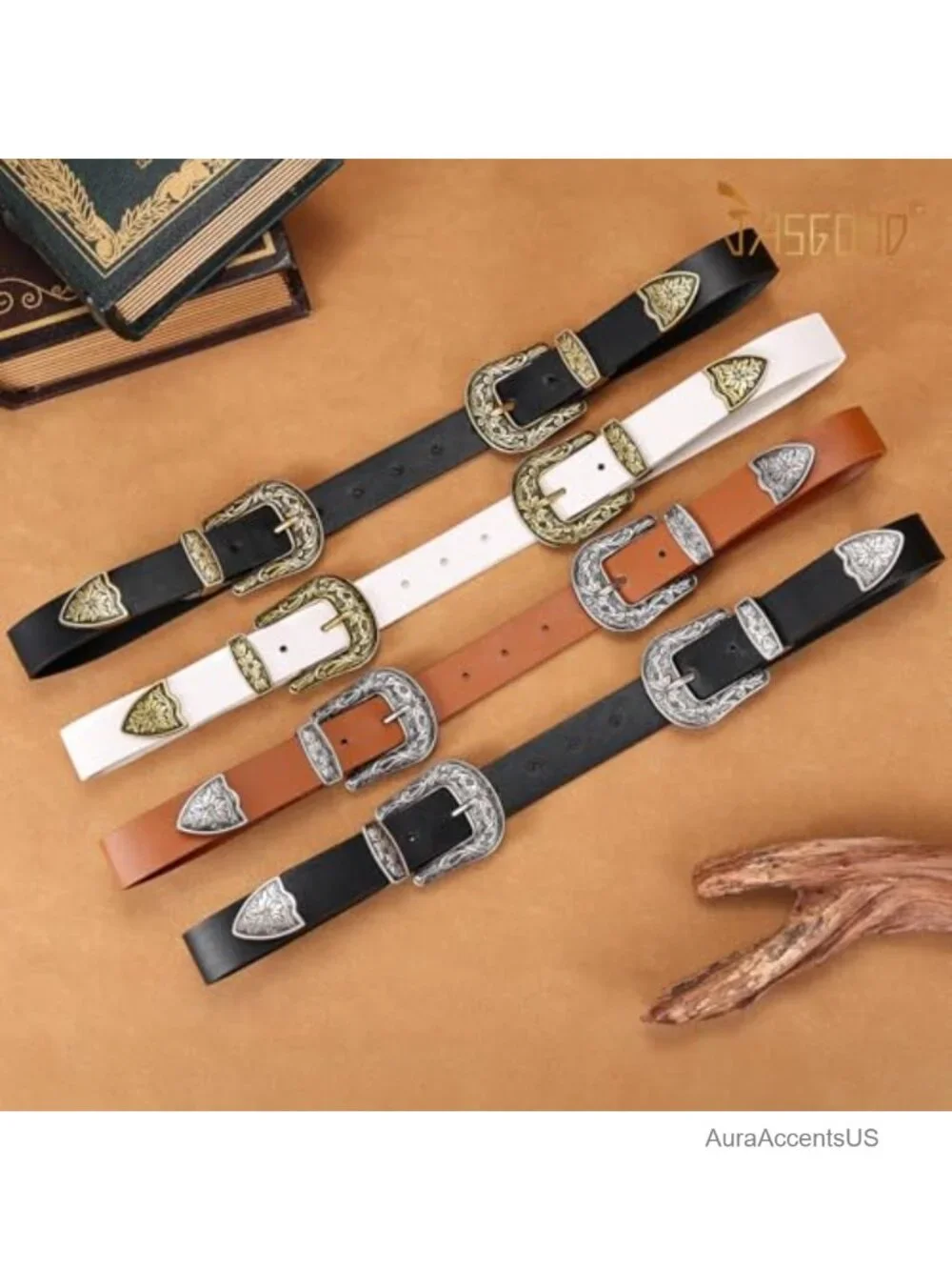 Faux Leather Double Buckle Western Belt for Women